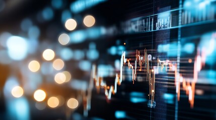 Dynamic digital stock market chart with glowing line graph representing financial trends and data flow : Generative AI
