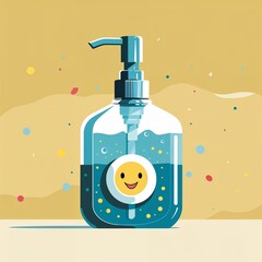 Obraz premium soap dispenser on plain yellow background childish style illustration