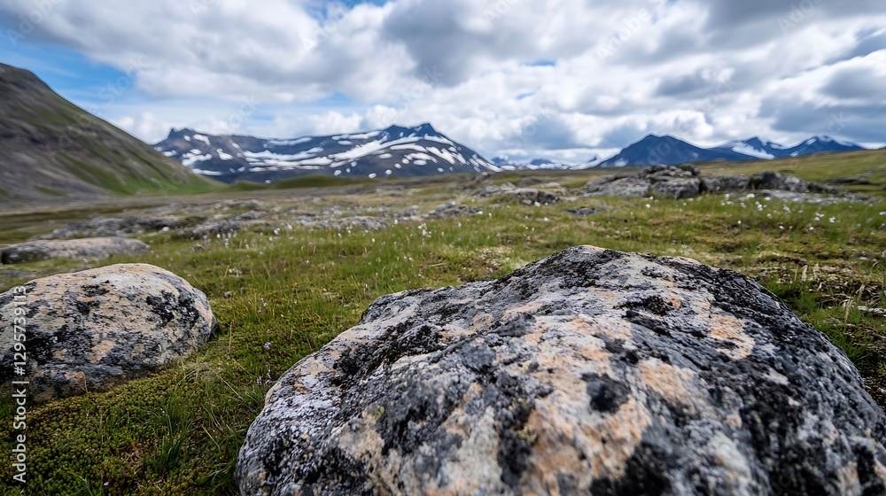 Aufkleber scenic view of rocky mountains under a cloudy sky during the day : generative ai