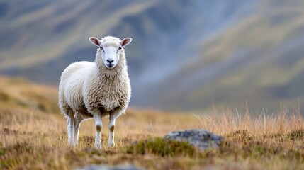Adorable Sheep Standing Gracefully in a Serene Natural Landscape with Soft Colors : Generative AI