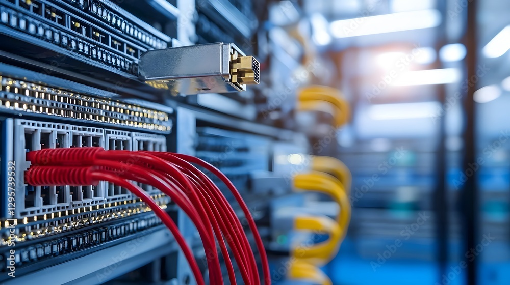 Aufkleber Closeup view of a technician s hands using an RJ45 crimping tool to connect Ethernet data cables for network infrastructure installation and maintenance in an office or IT workplace environment