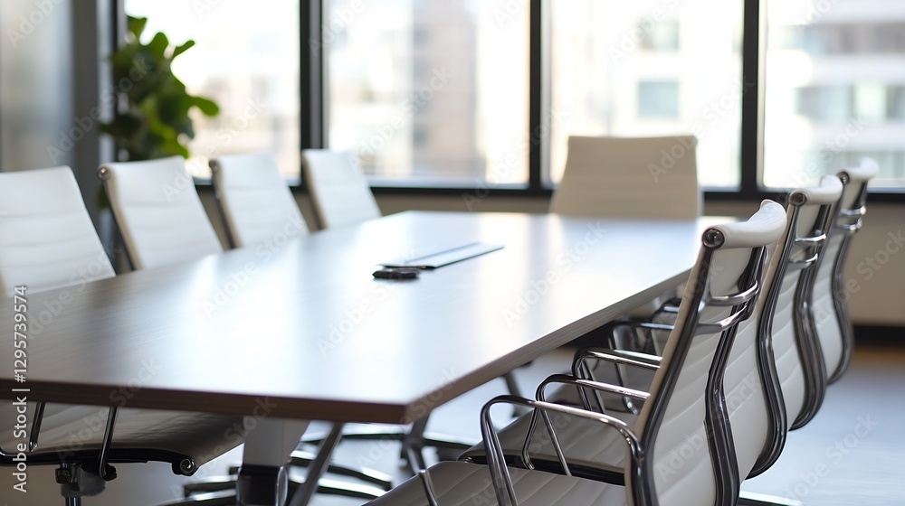 Poster modern conference room with large table and bright windows : generative ai