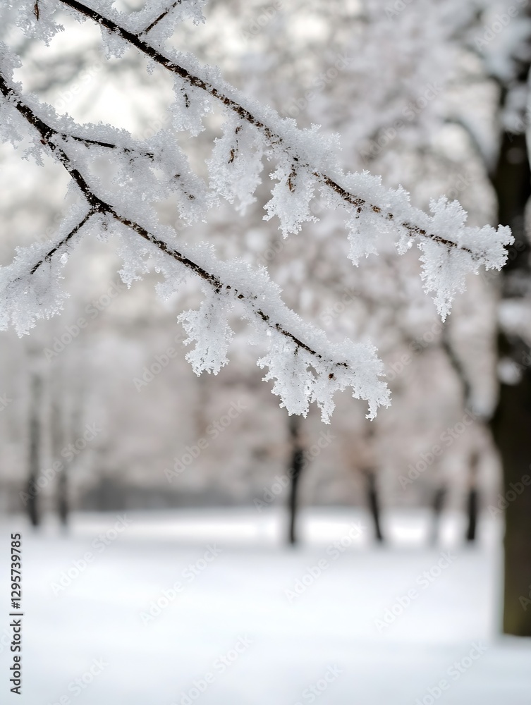 Aufkleber frost covered branches glimmering in winter landscape with soft snow background : generative ai