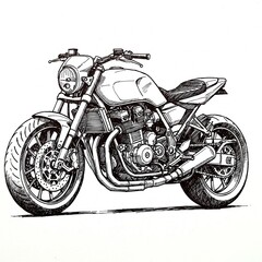 Naklejka premium A motorcycle drawn with black lines against a white background.