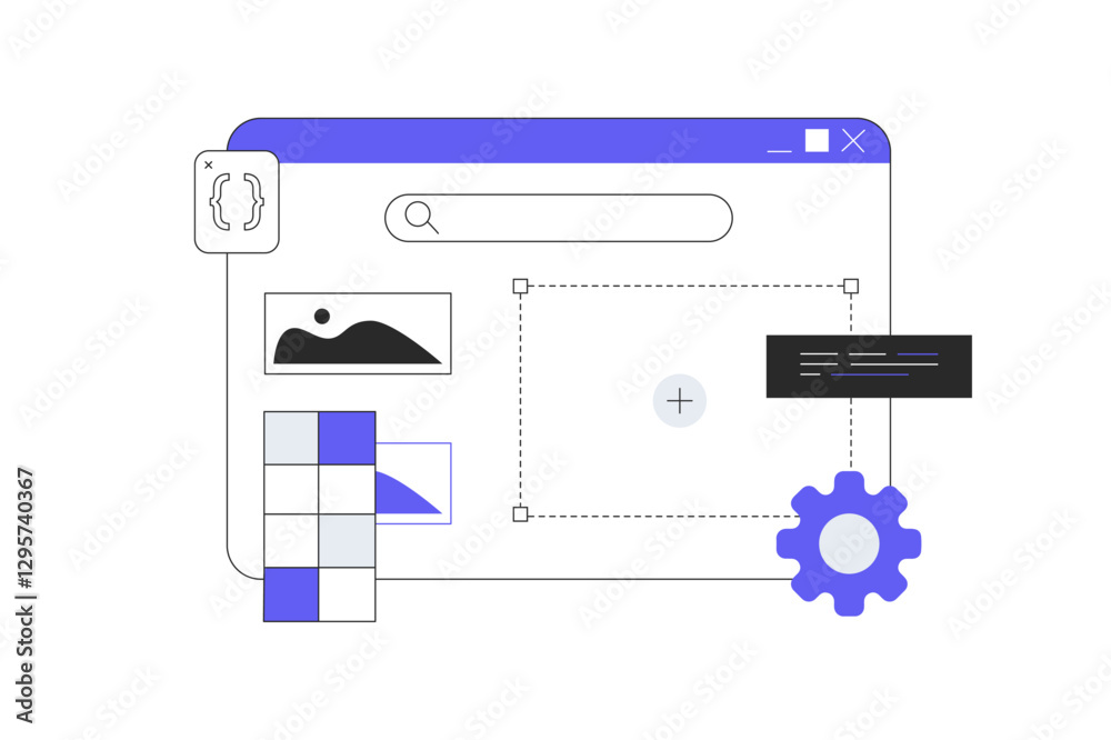 Poster web design studio, site development company. web designer build user friendly interface. flat cartoo