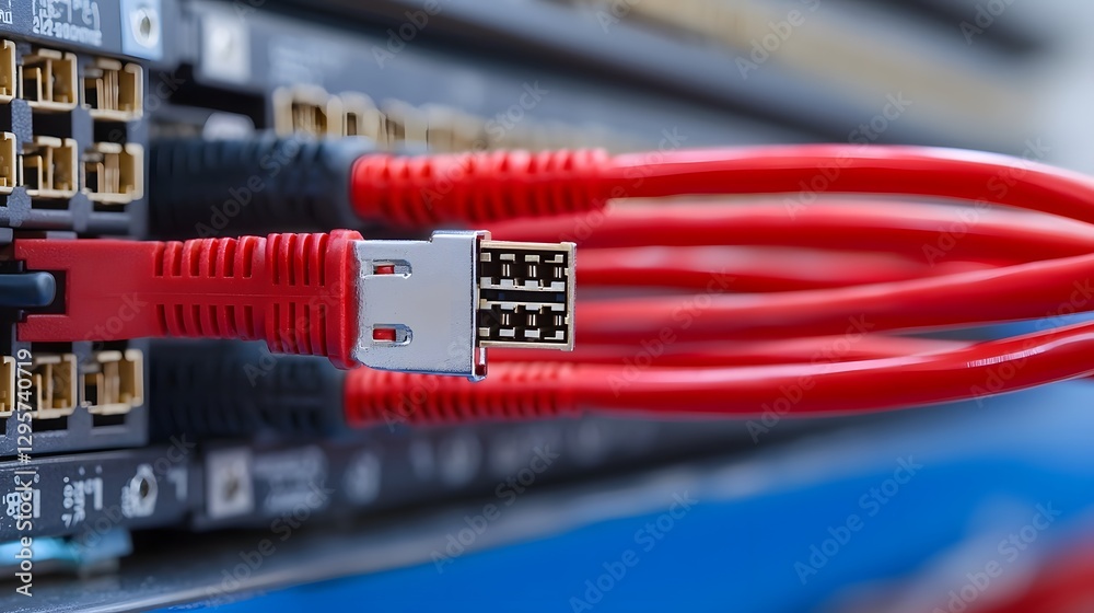 Aufkleber Connecting network data cables using an RJ45 crimping tool for Ethernet wire installation and setup in a technological or IT environment