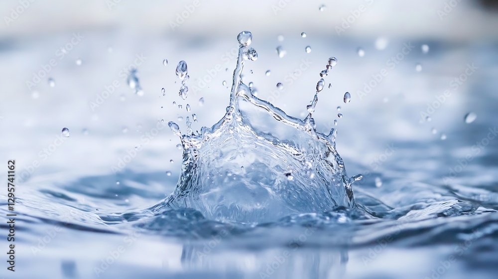 Poster dramatic splash of water with droplets flying captured in a mesmerizing moment showcasing dynamic mo