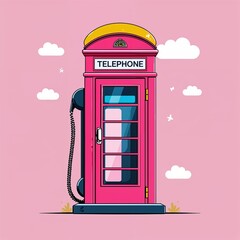 Obraz premium telephone booth on plain pink background childish style illustration
