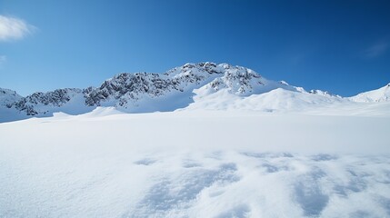 Vast snowy landscape under bright blue sky showcasing serene winter beauty : Generative AI