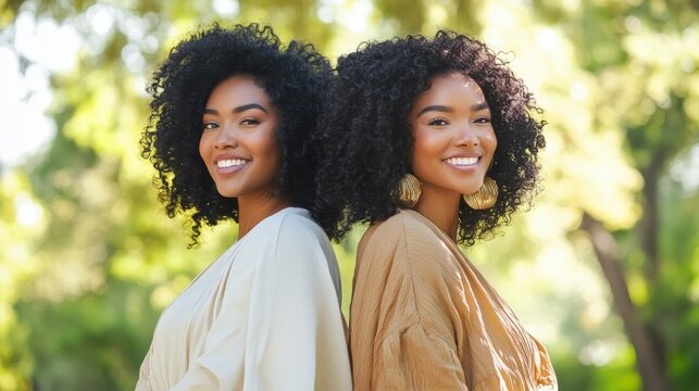 Twin sisters smiling outdoors display happiness and joy