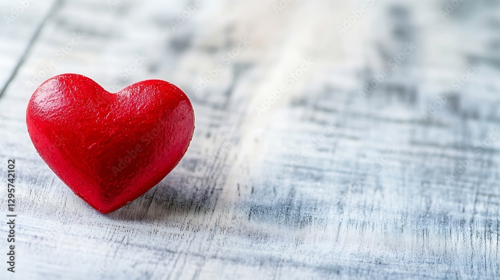 Poster bright red heart object on a rustic wooden background for love and feelings : generative ai