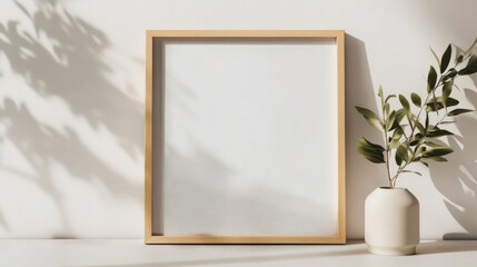 Simple Minimalist Wooden Frame with Blank Poster Background