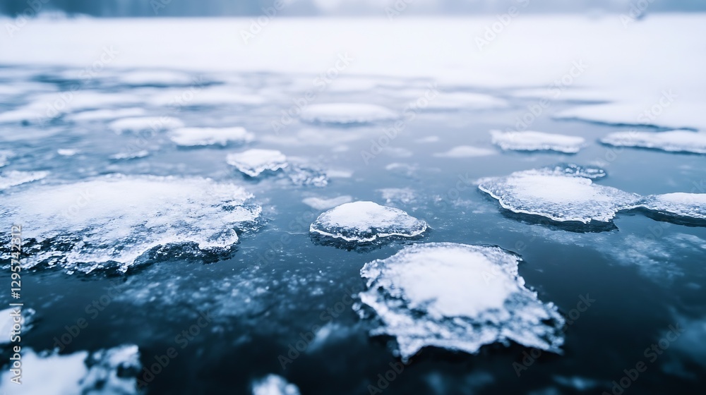 Poster breathtaking closeup of frozen ice on calm water surface creating scenic winter landscape : generati
