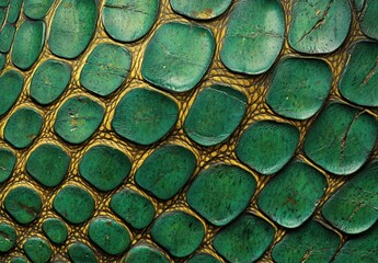 Textured Surface of Green Crocodile Skin Illustrating Nature's Pattern with Intricate Details and Rich Color Variations