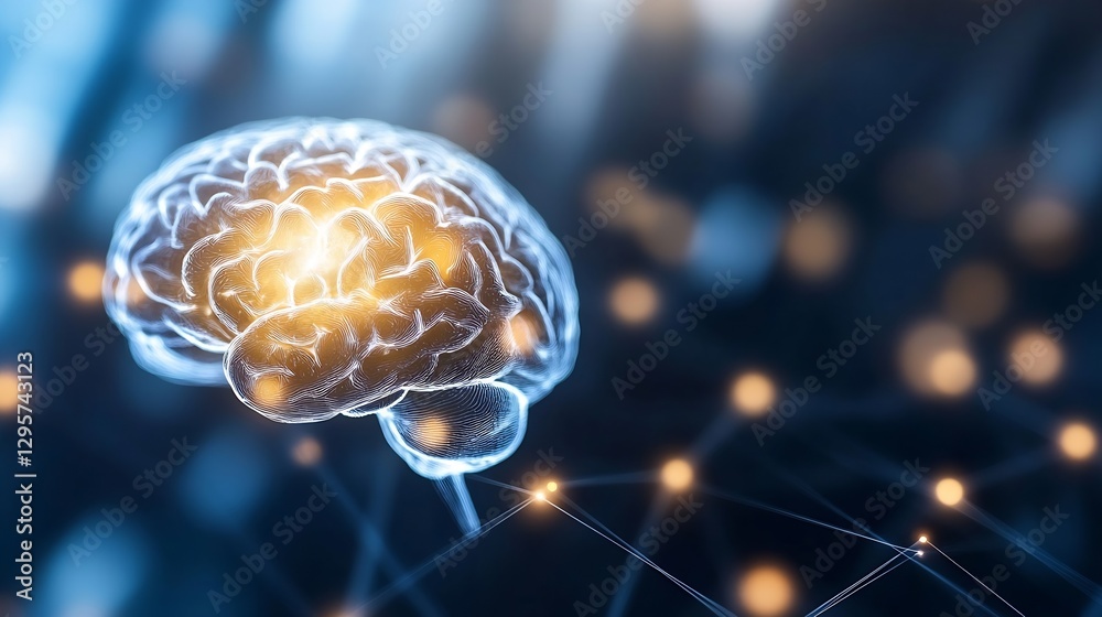 Leinwandbilder Futuristic 3D rendering of a human brain with glowing connections representing advanced neural networks : Generative AI