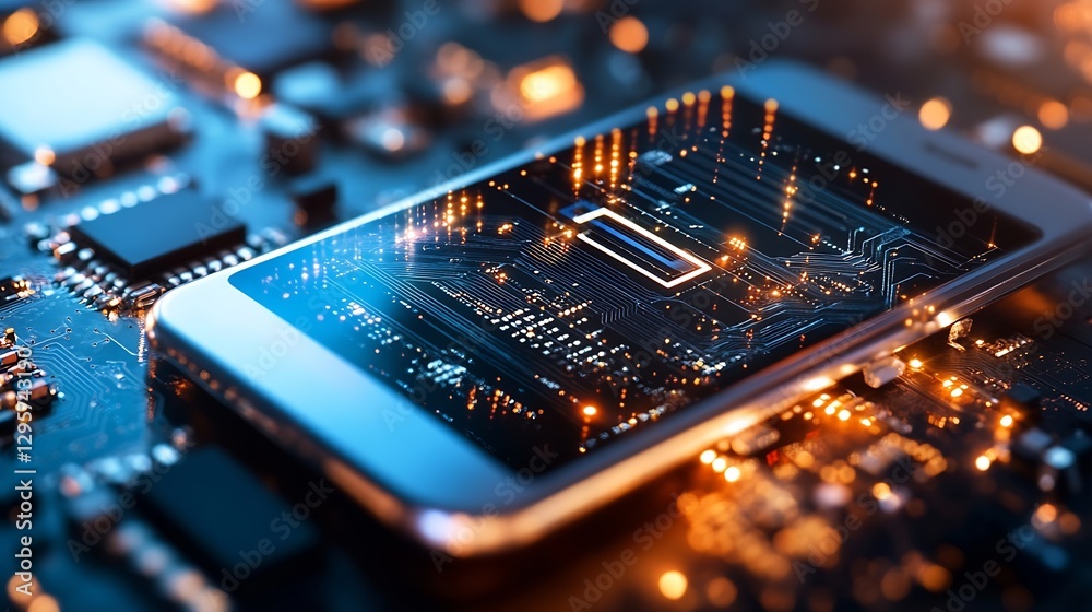 Aufkleber Smartphone with Circuit Board Design on Microchip Background for Technology and Innovation : Generative AI