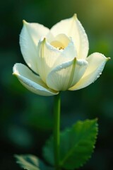 Fototapeta premium Fragrant white petals unfolding in morning dew, exotic, bloom