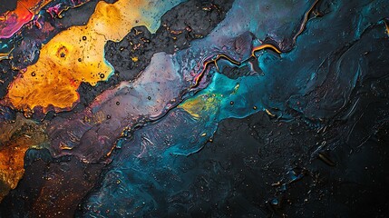 Naklejka premium An abstract image featuring vibrant colors and textures resembling an oil slick on water.