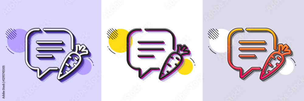 Poster chat bubble line icon. halftone dotted pattern. gradient icon with grain shadow. diet speech dialogu