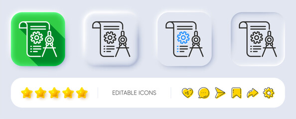 Divider document line icon. Neumorphic, Flat shadow, 3d buttons. Engineering cogwheel tool sign. Cog gear symbol. Line divider document icon. Social media icons. Vector