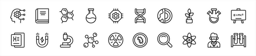 Set of Science icons. 20 sets of Science icons. Science icons. Simple line-style Science icons	
