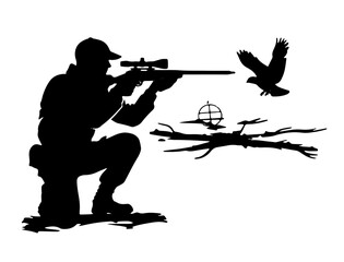 silhouette of a soldier with rifle with a birth on white background