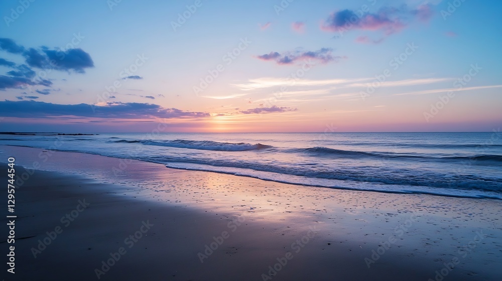 Aufkleber beautiful beach view during sunset with gentle waves lapping on the shore : generative ai