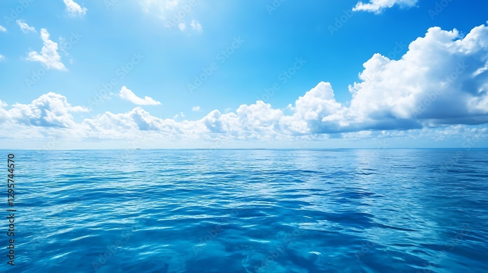 Poster beautiful ocean view with clear blue water reflecting the serene sky and soft clouds in tropical par
