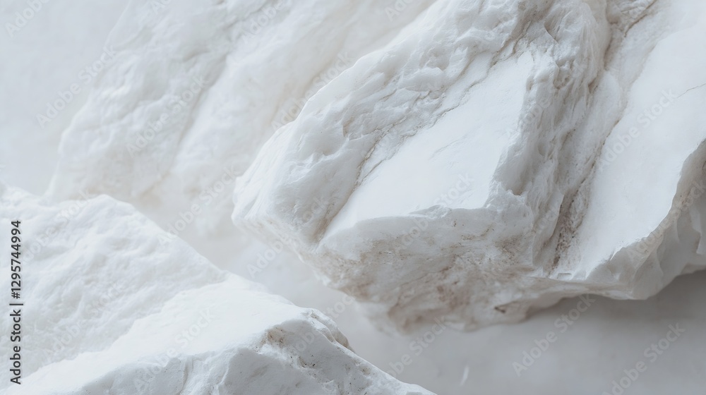 Fototapete Closeup view of white minerals displaying unique textures and patterns on a smooth surface : Generative AI