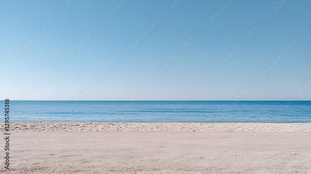 Poster bright and sunny image of a tranquil beach with soft sand and a calm blue ocean : generative ai