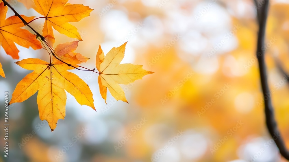 Poster Close up of vibrant autumn leaves with a soft blurred background creating a warm seasonal atmosphere : Generative AI