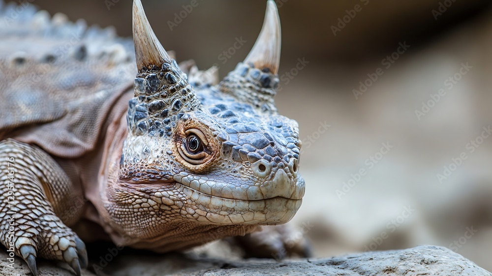 Aufkleber Close up view of a unique textured reptile showcasing its horned features and intricate skin patterns : Generative AI