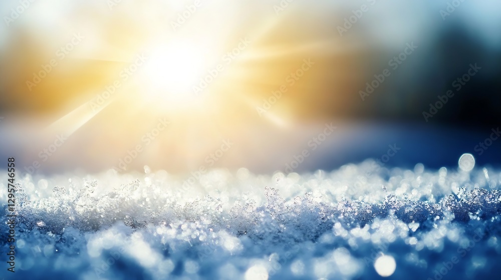 Poster glistening snowflakes illuminated by warm sunlight creating a magical winter wonderland scene filled