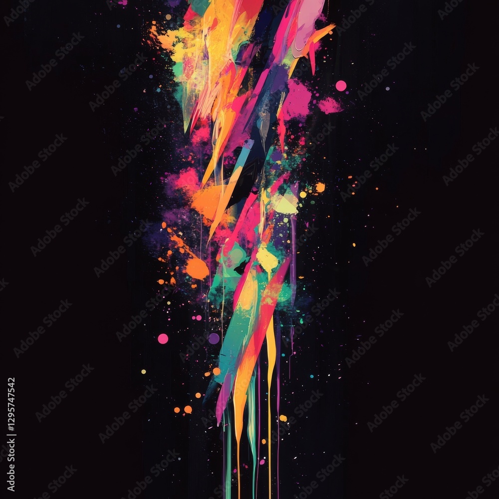 Fototapete chromatic cascade: an abstract symphony of vibrant colors and textured splashes on a dark canvas