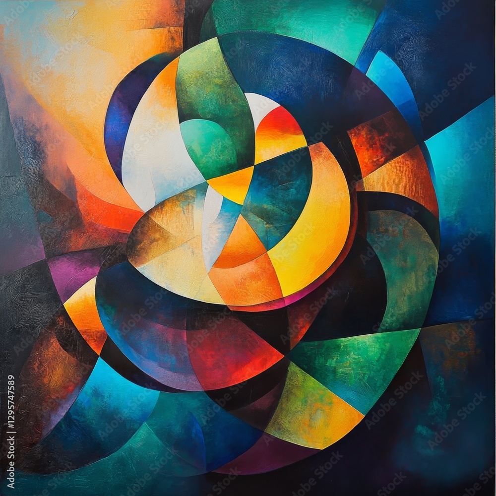 Aufkleber chromatic geometry: a vibrant abstract painting with intersecting shapes and bold colors