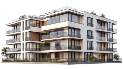 Obraz premium Modern luxury apartment building with balconies on transparent background