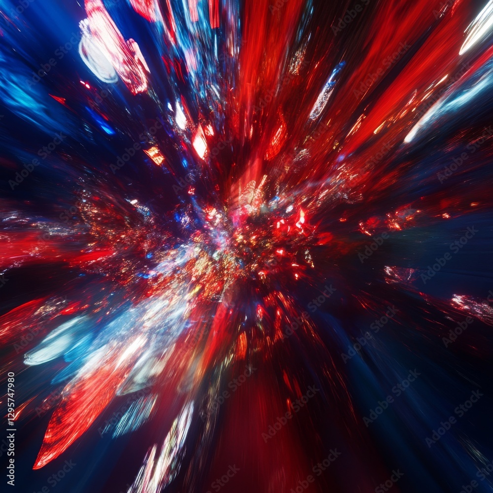Aufkleber cosmic burst: abstract composition with radiating streaks of red, blue, and white lights creating a 