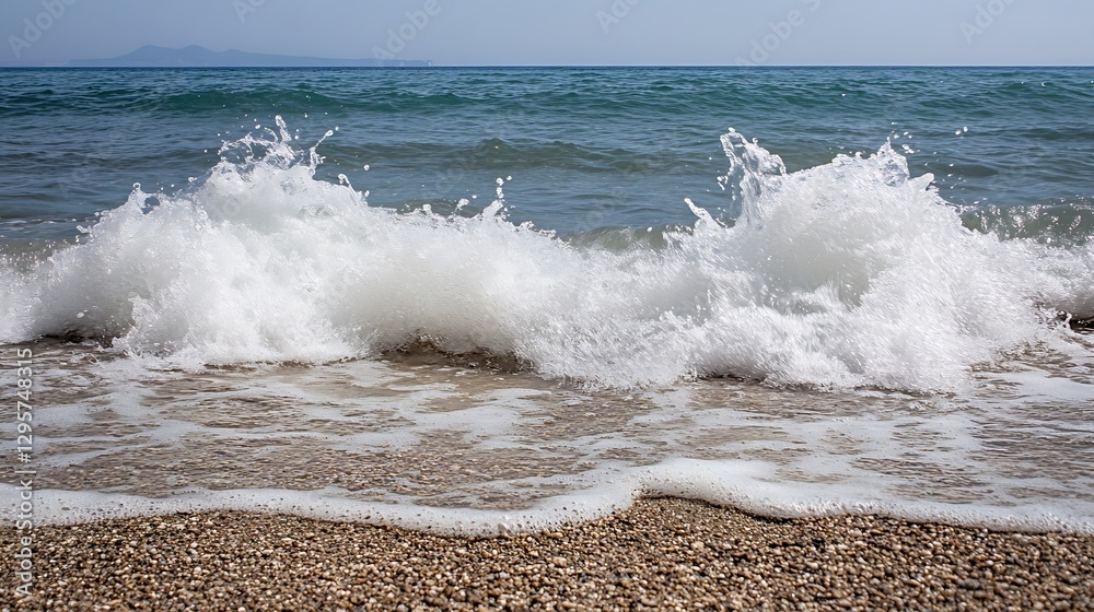 Poster Dynamic Ocean Waves Crashing on Sandy Beach Creating Beautiful Surf Patterns : Generative AI