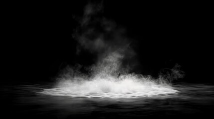Naklejka premium Soft blurred smoke drifting along a black background floor, offering a realistic and atmospheric overlay for cinematic trailers, title sequences, promotional designs, text overlays, and openers