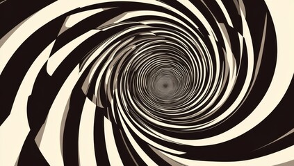 Abstract spiral tunnel, black and cream, leading to darkness, background