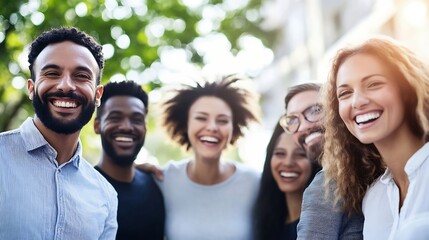 Fototapeta premium Diverse Group of Happy Friends Smiling Together in Natural Outdoor Environment : Generative AI