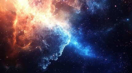 Naklejka premium Stunning Cosmic Nebula in Vivid Colors with Stars and Galaxies