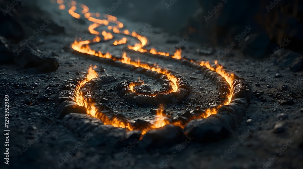Aufkleber A captivating image showcasing a spiral arrangement of glowing embers and coals creating a mesmerizing flow of vibrant light and warmth