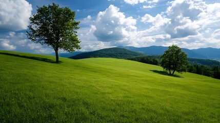 Obraz premium Scenic View of a Lush Green Rolling Landscape under Blue Sky : Generative AI
