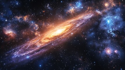 Fototapeta premium Vibrant, cosmic backdrop showcasing galaxies swirling with luminous stars, creating an otherworldly atmosphere.