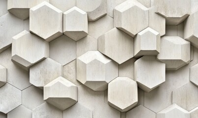 3D geometric white hexagons wall background design element