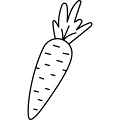 Lovely doodle carrot with a leaf. Cute hand drawn fresh vegetable as sign of Easter, springtime, gardening hobbies, dieting. Simple outline carrot isolated on background for poster, greeting card.