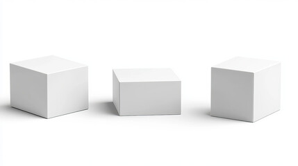 White box mockup. Blank packaging boxes, cube perspective view and cosmetics product package mockups. Cardboard or plastic box or medicine package. Realistic 3d  illustration isolated icons set