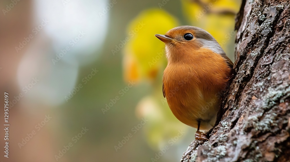 Poster charming bird in tree trunk nestled amidst autumn foliage : generative ai
