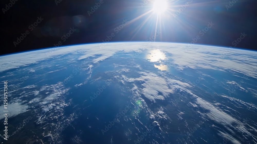 Poster stunning view of earth from space with sunlight illuminating the atmosphere and ocean : generative a